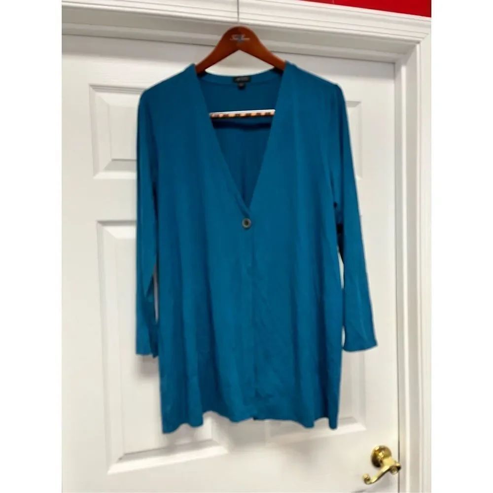 J. Jill Wearever Teal Blue Long Pocket Cardigan sz 1X EUC